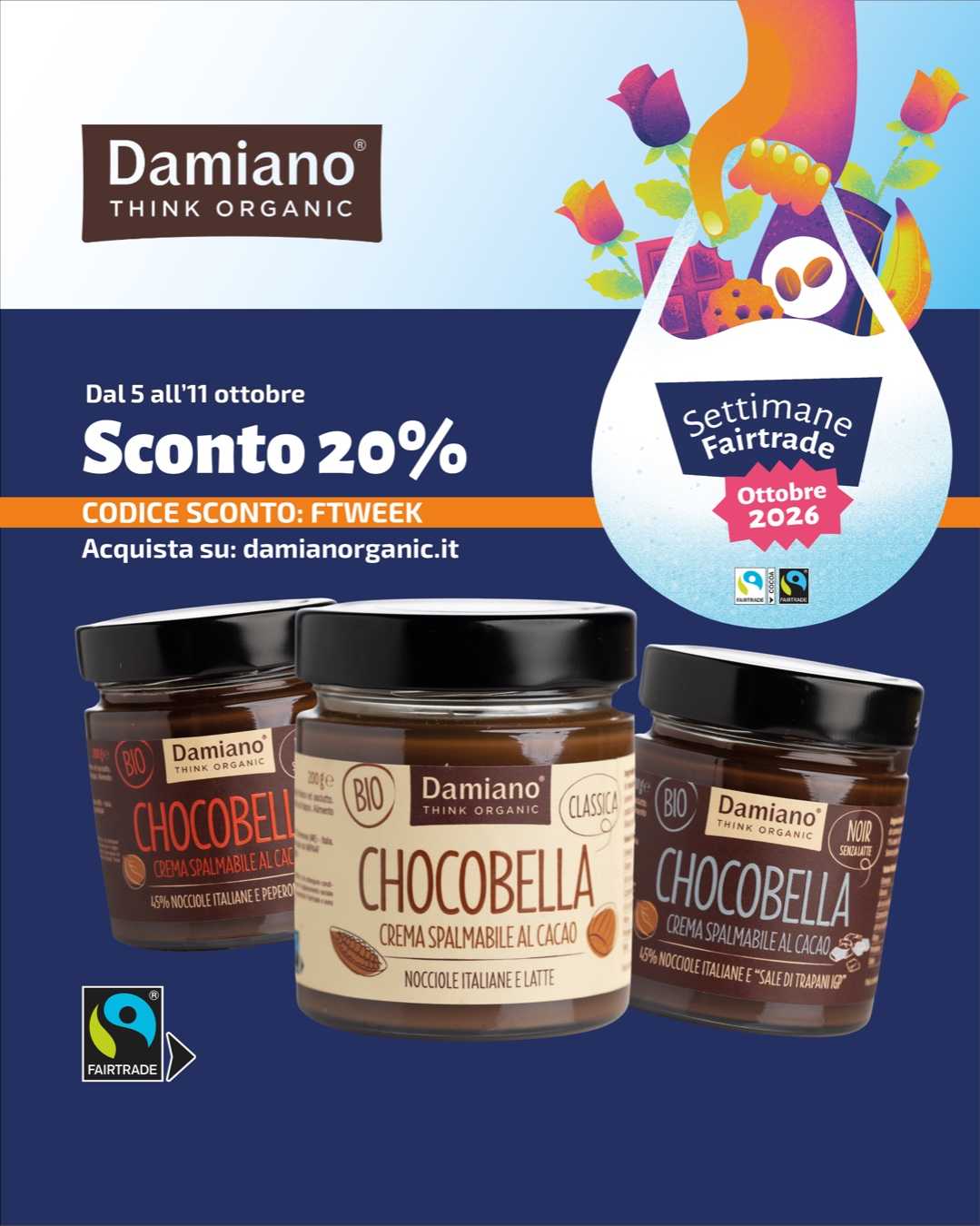 Damiano - Sconto 20% dal 5 all'11 ottobre con il codice FTWEEK su damianorganic.it
